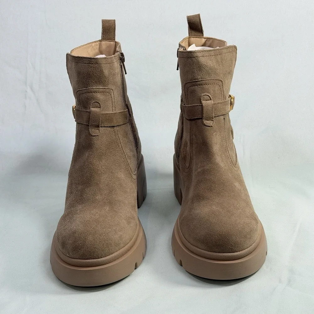 Steve‎ Madden Size-10M Womens Ankle Booties Coletta Lug Sole Suede Leather Taupe